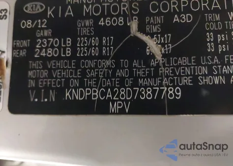 2013 Kia Sportage Lx z USA, uszkodzony, nr VIN KNDPBCA28D7387789